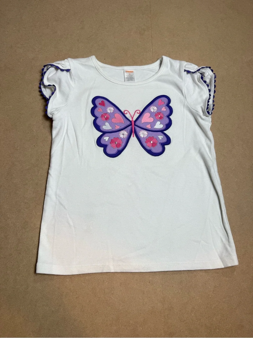 Gymboree Girls Size 10 Butterfly Appliqué White Ruffle Sleeve Top